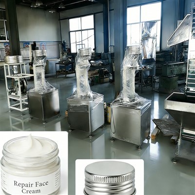 Reparatie gezichtscrème productielijn met schroefdraaddop